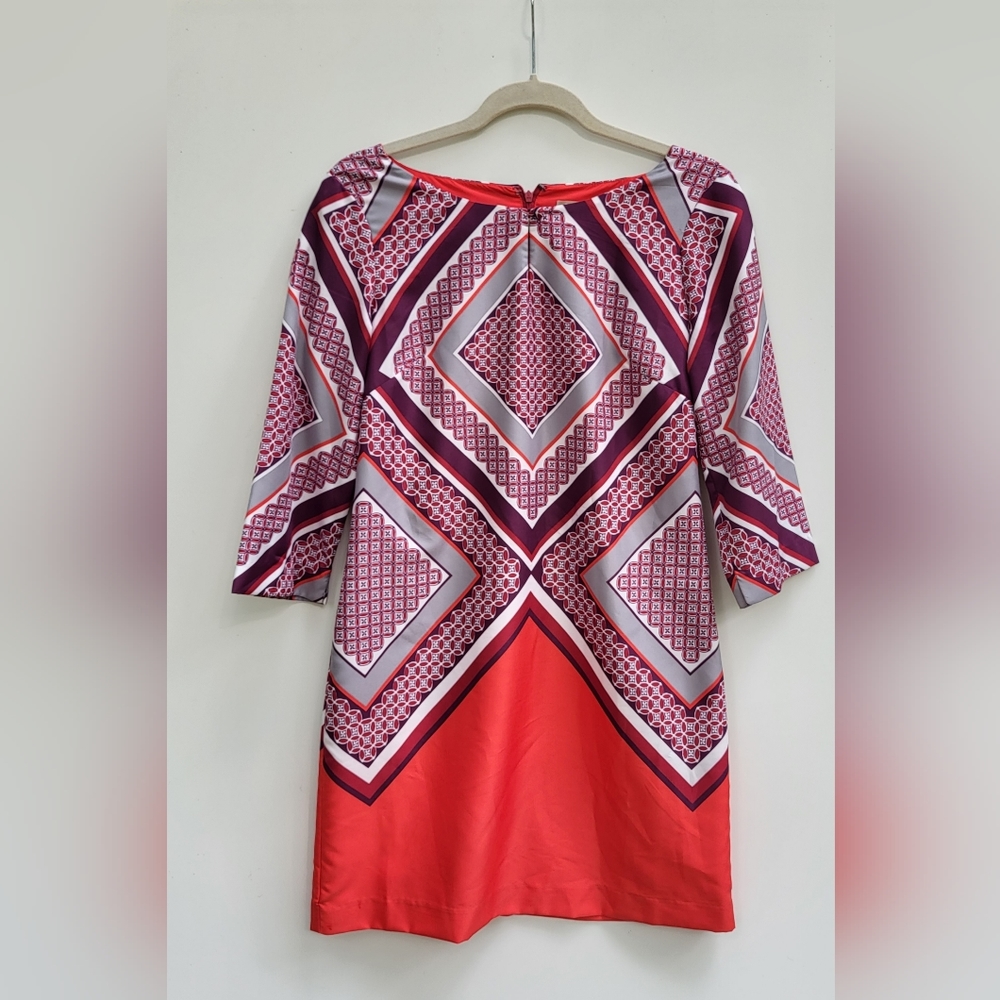 Banana Republic midi dress, geometric red pink size 4